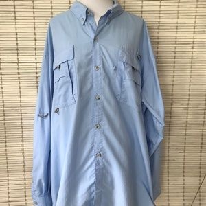 Columbia Mens 2XL PFG Blue Omni Shade Fishing Shirt Bass Fly Trout Boat Outside